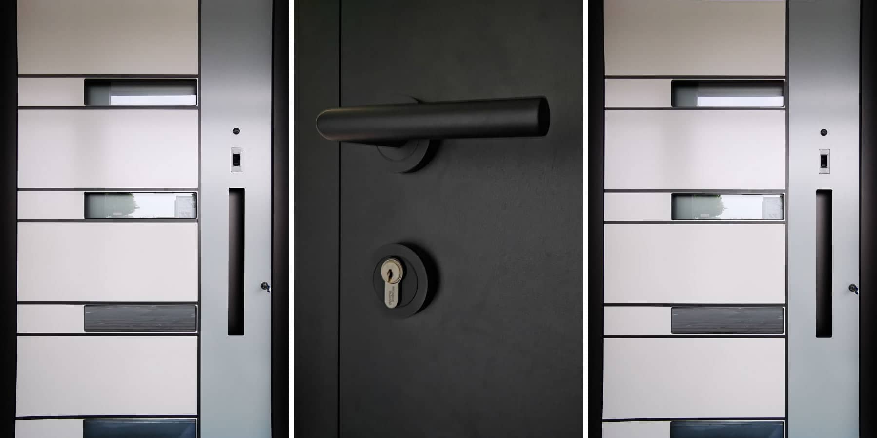 Haustür in Schwarz mit vielen Details